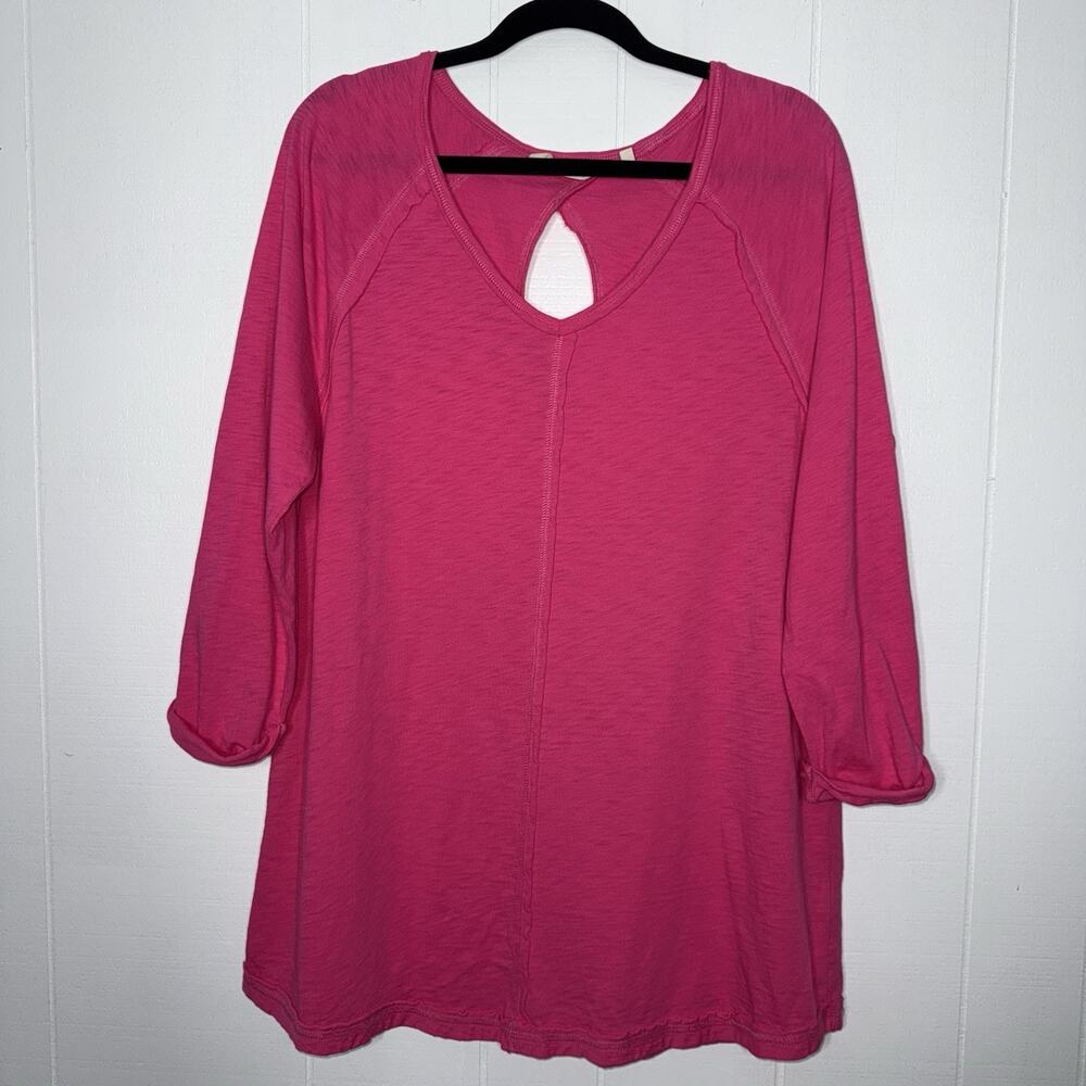 Soft Surroundings Women’s Raw Edge Tunic Top With Keyhole Pink Size Large